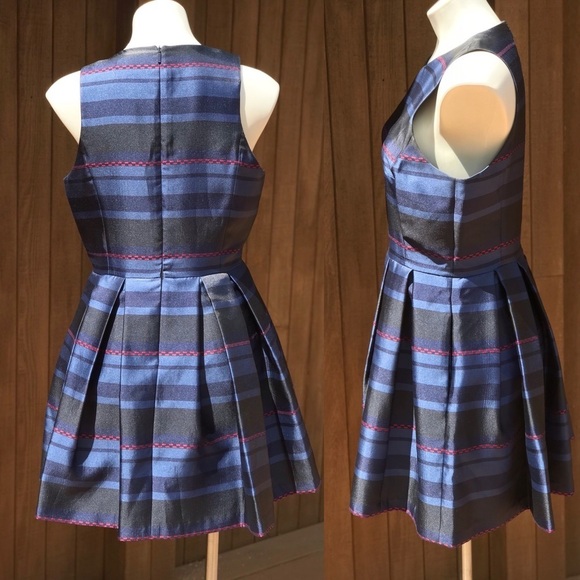 Armani Exchange Peplum Cocktail Dress Blue Stripe Taffeta Fit + Flare Size 12 - Picture 5 of 8